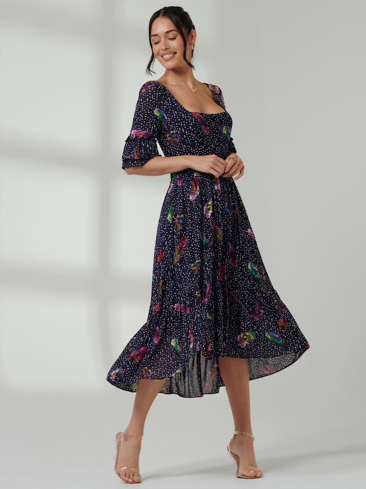 Jolie Moi Blue Frill Hem Mesh Midi Dress - Image 4 of 6