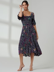 Jolie Moi Blue Frill Hem Mesh Midi Dress - Image 5 of 6