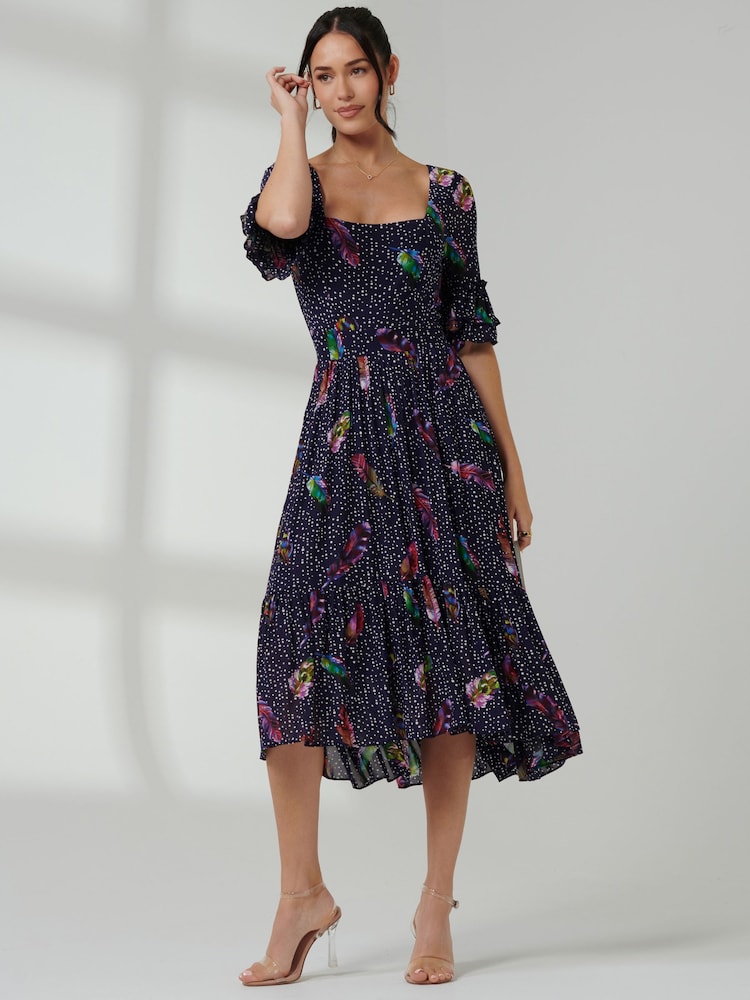 Jolie Moi Blue Frill Hem Mesh Midi Dress - Image 5 of 6