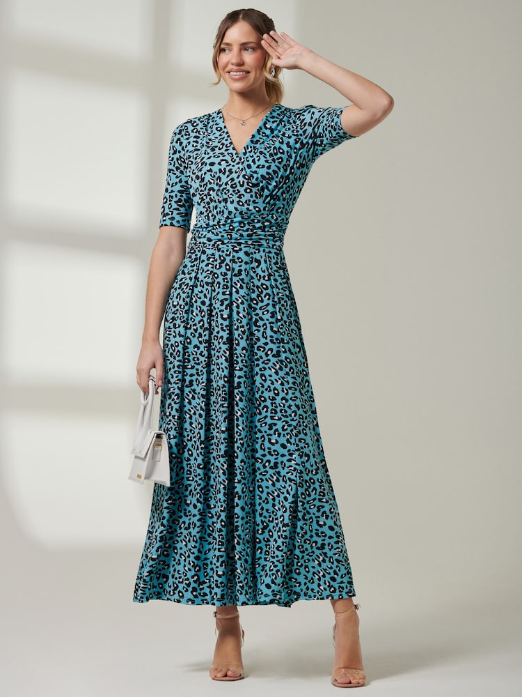Blau - Jolie Moi kurzärmeliges Maxikleid mit V-Ausschnitt - Bild 1 von 6