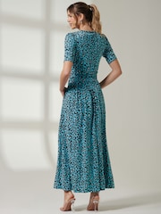 Blau - Jolie Moi kurzärmeliges Maxikleid mit V-Ausschnitt - Bild 2 von 6