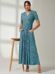 Blau - Jolie Moi kurzärmeliges Maxikleid mit V-Ausschnitt - Bild 4 von 6