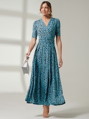 Blau - Jolie Moi kurzärmeliges Maxikleid mit V-Ausschnitt - Bild 5 von 6