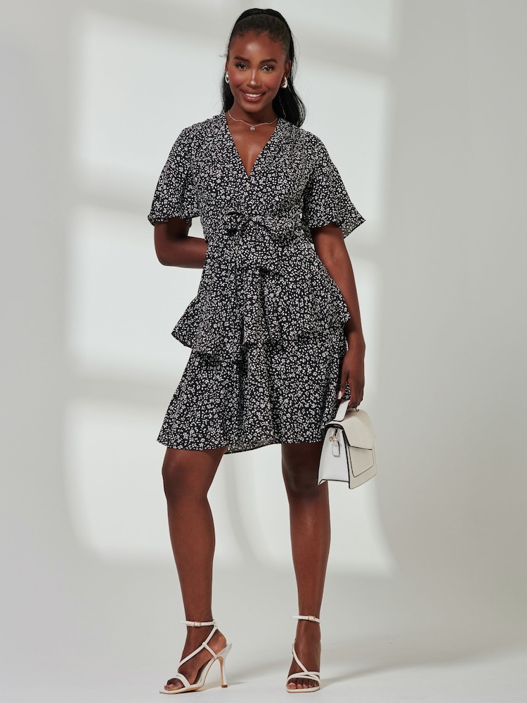 Jolie Moi Black Wrap Front Mini Dress - Image 1 of 7