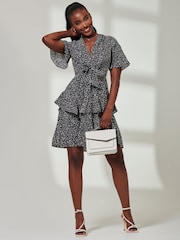 Jolie Moi Black Wrap Front Mini Dress - Image 4 of 7