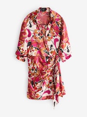 AX Paris Mini Cerise Printed 3/4 Sleeves Waist Side Tie Brown Dress - Image 3 of 3
