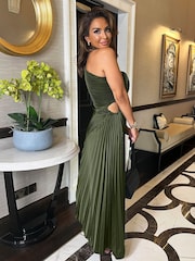 AX Paris Olive One Shoulder Pleated Satin Midi Dress - Image 4 of 5