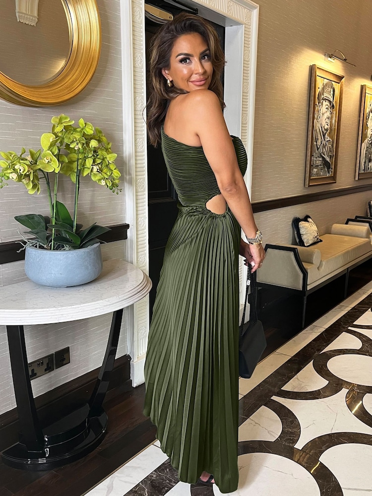 Buy AX Paris Olive One Shoulder Pleated Satin Midi Dress from the