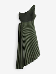 AX Paris Olive One Shoulder Pleated Satin Midi Dress - Image 5 of 5