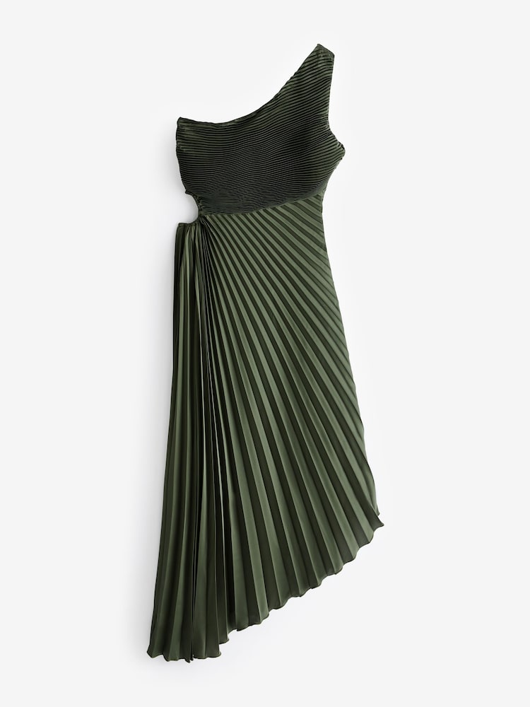 AX Paris Olive One Shoulder Pleated Satin Midi Dress - Image 5 of 5 AX Paris Olive One Shoulder Pleated Satin Midi Dress - Image 5 of 5