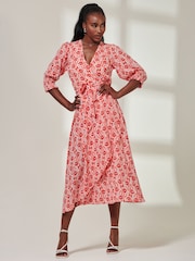 Jolie Moi Red V-Neck High Low Midi Dress - Image 1 of 6