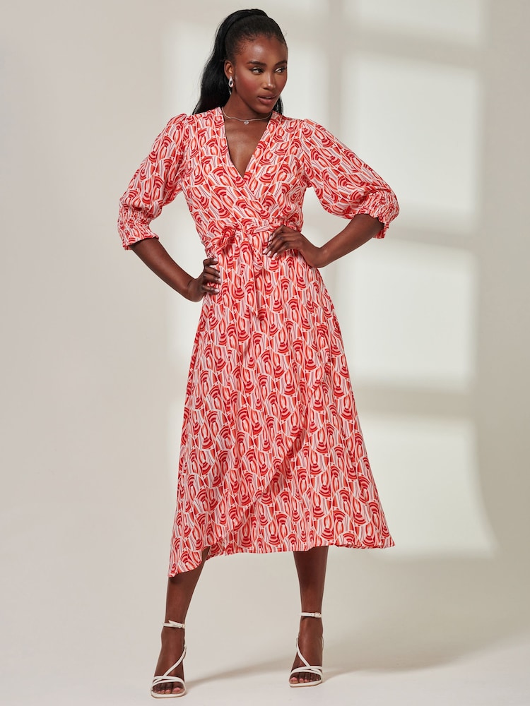 Jolie Moi Red V-Neck High Low Midi Dress - Image 1 of 6