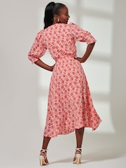 Jolie Moi Red V-Neck High Low Midi Dress - Image 2 of 6