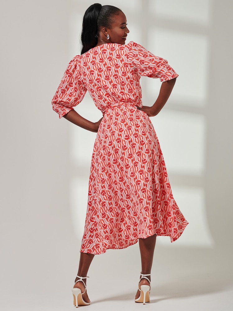 Jolie Moi Red V-Neck High Low Midi Dress - Image 2 of 6