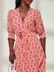 Jolie Moi Red V-Neck High Low Midi Dress - Image 3 of 6