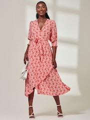 Jolie Moi Red V-Neck High Low Midi Dress - Image 4 of 6