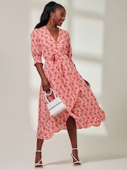Jolie Moi Red V-Neck High Low Midi Dress - Image 5 of 6