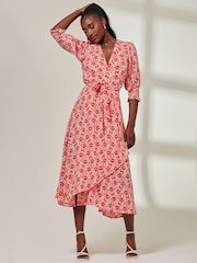 Jolie Moi Red V-Neck High Low Midi Dress - Image 6 of 6