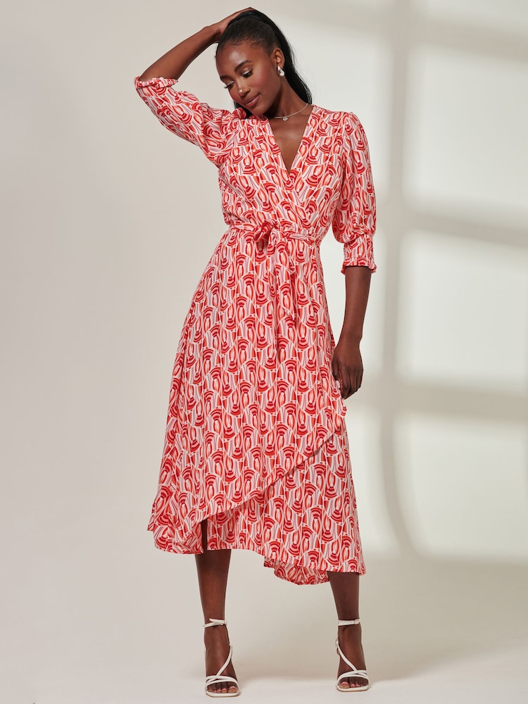 Jolie Moi Red V-Neck High Low Midi Dress - Image 6 of 6