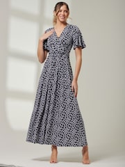 Jolie Moi Blue Front Wrap V-Neck Maxi Dress - Image 1 of 6