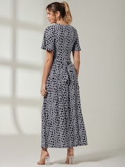 Jolie Moi Blue Front Wrap V-Neck Maxi Dress - Image 2 of 6