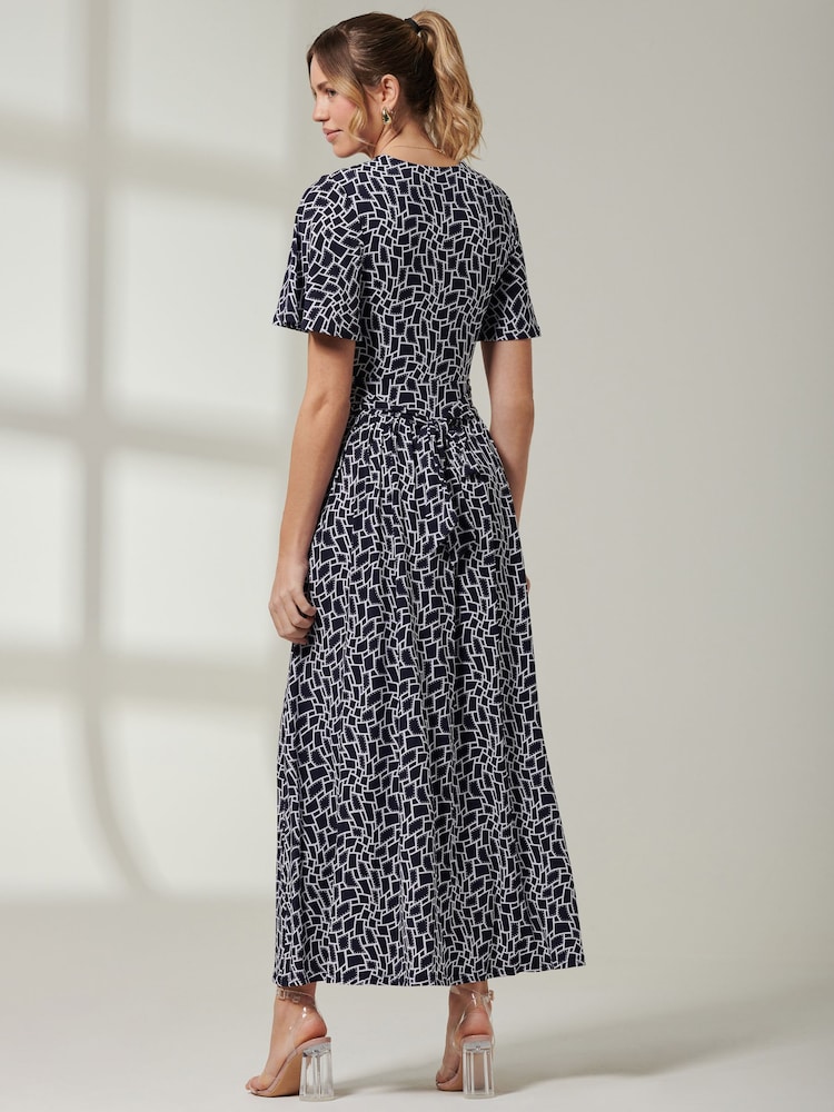 Jolie Moi Blue Front Wrap V-Neck Maxi Dress - Image 2 of 6