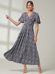 Jolie Moi Blue Front Wrap V-Neck Maxi Dress - Image 4 of 6