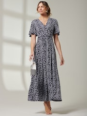 Jolie Moi Blue Front Wrap V-Neck Maxi Dress - Image 5 of 6