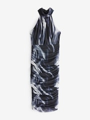 AX Paris Marble Print Halter Neck Ruched Mesh Midi Black Dress - Image 5 of 5