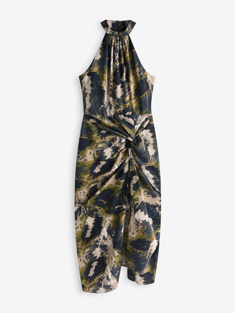 AX Paris Green Abstract Halter Neck Knot Skirt Midi Dress - Image 5 of 5