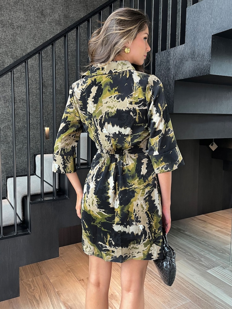 Buy AX Paris Green Abstract 3/4 Sleeves Gathered Side Shirt Midi Dress from  Next Oman