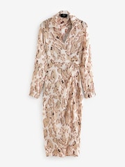 AX Paris Cream Printed Collared Wrap Midi Dress - Image 5 of 5