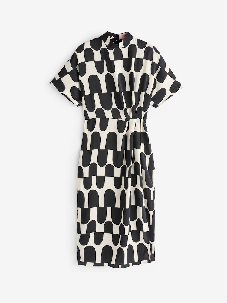 AX Paris Abstract Print High Neck Wrap Skirt Midi Black And Cream Dress - Image 5 of 5