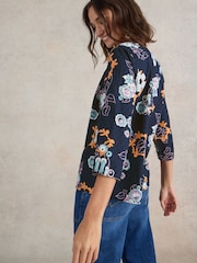 White Stuff Navy Print Rae Organic Cotton Top - Image 2 of 6