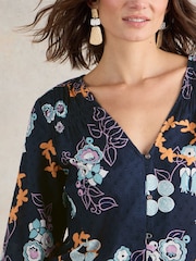 White Stuff Navy Print Rae Organic Cotton Top - Image 4 of 6