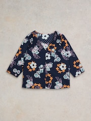 White Stuff Navy Print Rae Organic Cotton Top - Image 5 of 6