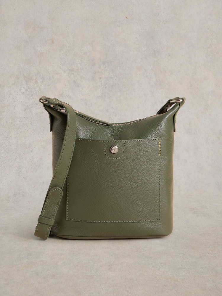 White Stuff Green Mini Fern Leather Cross-Body Bag - Image 1 of 5