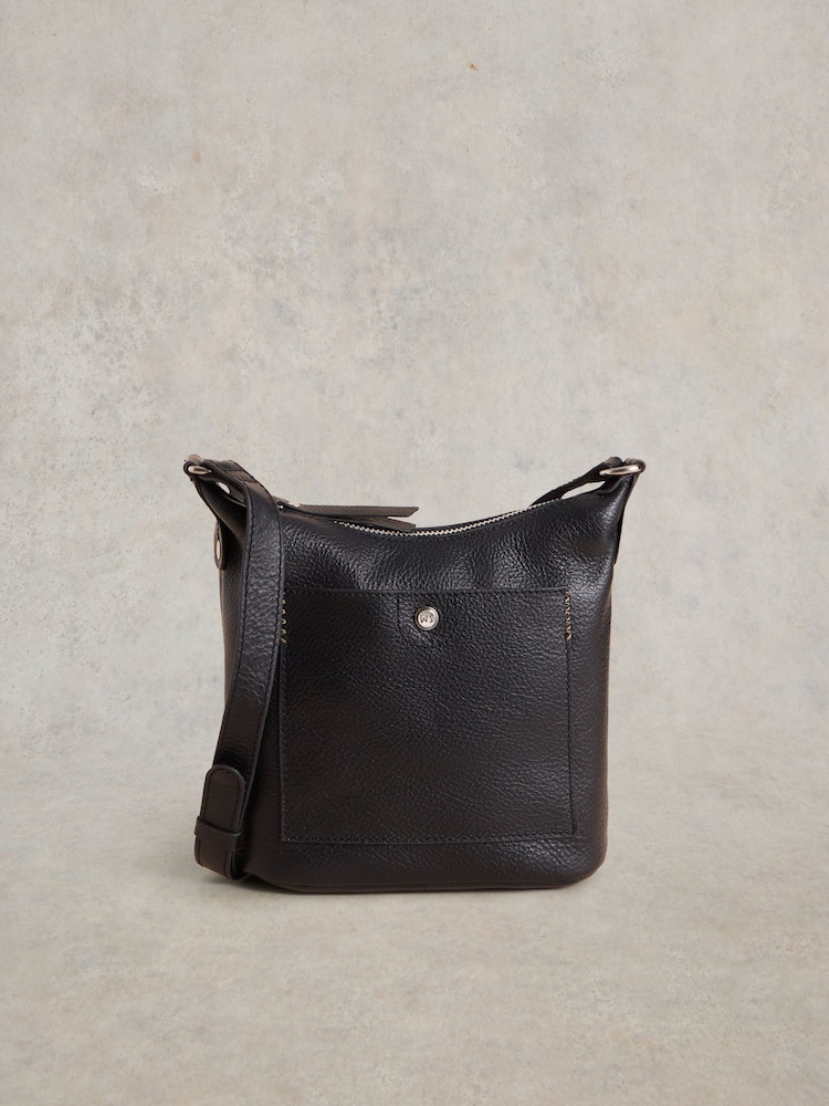 White Stuff Black Mini Fern Leather Cross-Body Bag - Image 1 of 5
