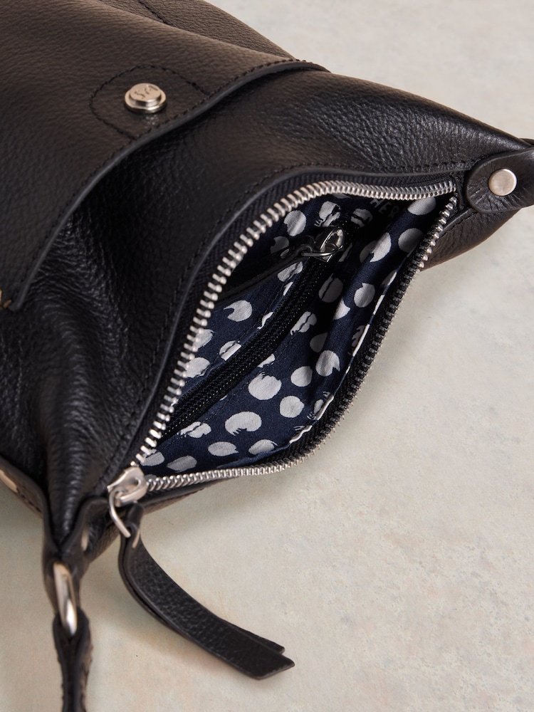 White Stuff Black Mini Fern Leather Cross-Body Bag - Image 5 of 5