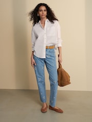 Embroidered Floral Blue 100% Cotton Column Mom Jeans - Image 2 of 8