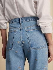 Embroidered Floral Blue 100% Cotton Column Mom Jeans - Image 5 of 8