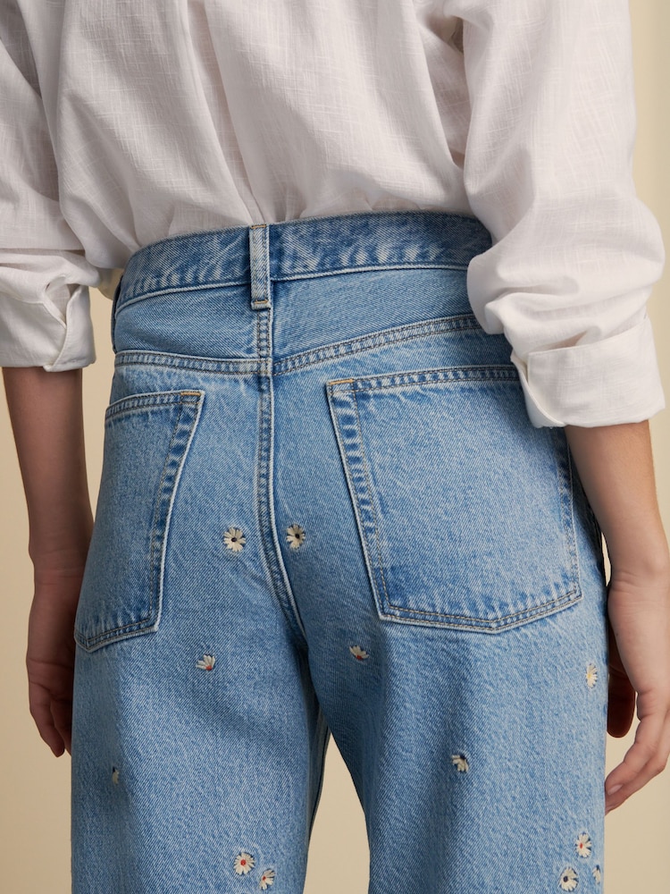 Brodé bleu à fleurs - 100{Jeans à colonnade à 0 % de coton - Image 5 of 8