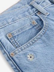 Embroidered Floral Blue 100% Cotton Column Mom Jeans - Image 8 of 8