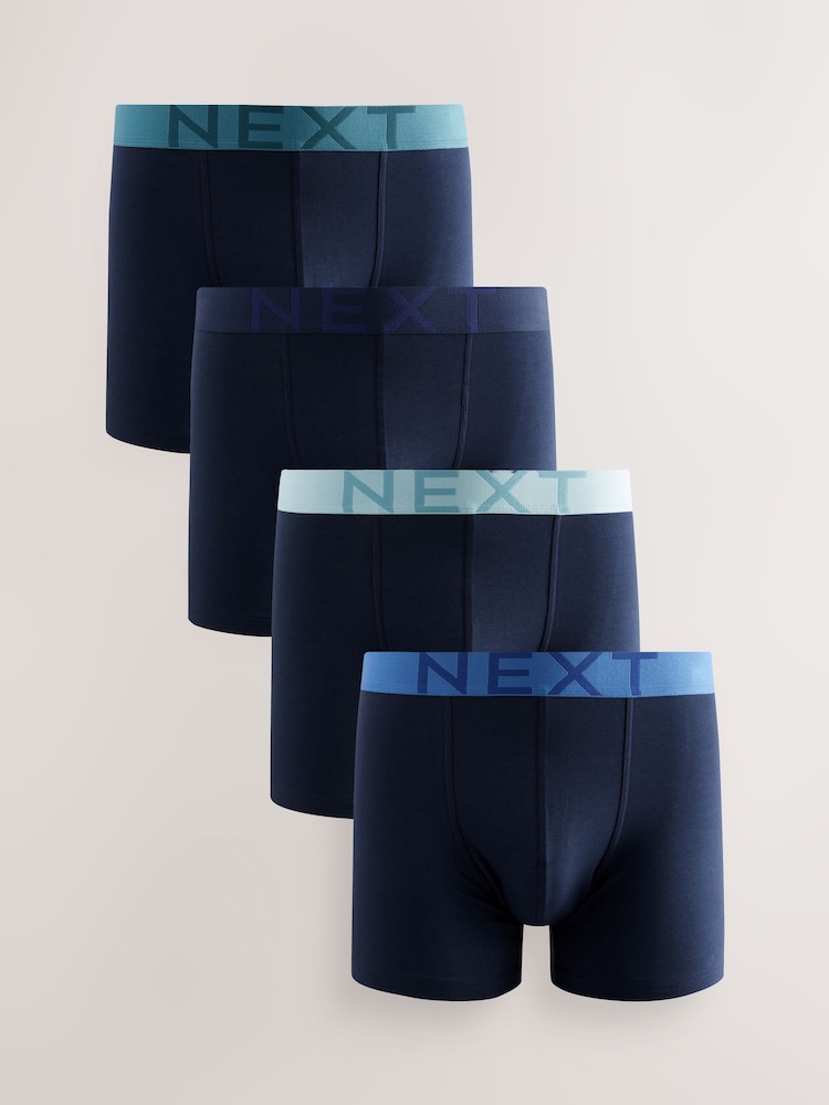 Blue Cotton Rich Trunk Boxers 4 Pack - Image 1 of 8