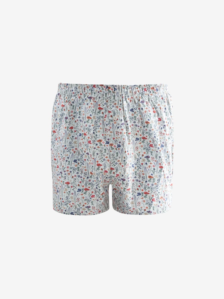 Blue/White/Green Floral 4 pack Woven Pure 100% Cotton Boxers - Image 2 of 8