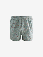 Blue/White/Green Floral 4 pack Woven Pure 100% Cotton Boxers - Image 4 of 8