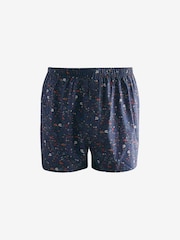 Blue/White/Green Floral 4 pack Woven Pure 100% Cotton Boxers - Image 5 of 8