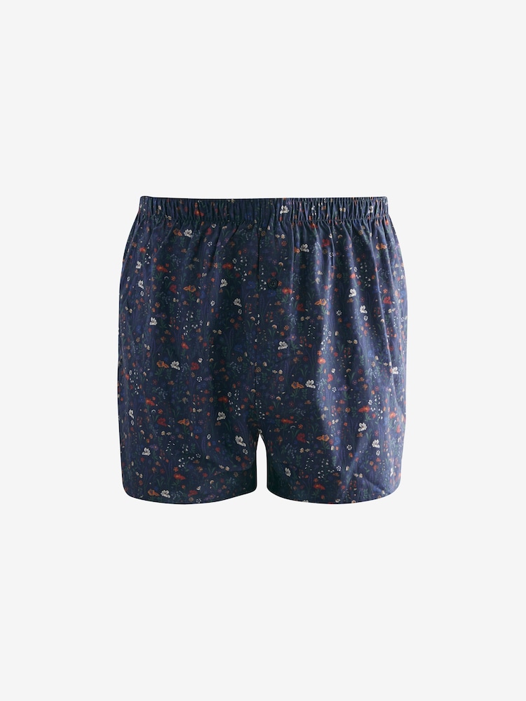 Blue/White/Green Floral 4 pack Woven Pure 100% Cotton Boxers - Image 5 of 8