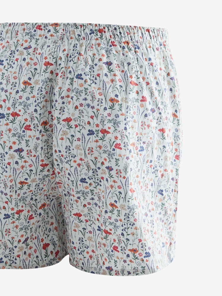 Blue/White/Green Floral 4 pack Woven Pure 100% Cotton Boxers - Image 6 of 8