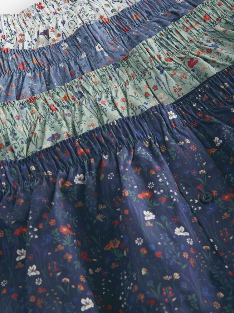 Blue/White/Green Floral 4 pack Woven Pure 100% Cotton Boxers - Image 7 of 8
